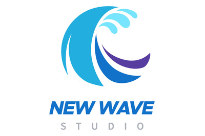 Wave logo. Blue water curve. Motion symbol