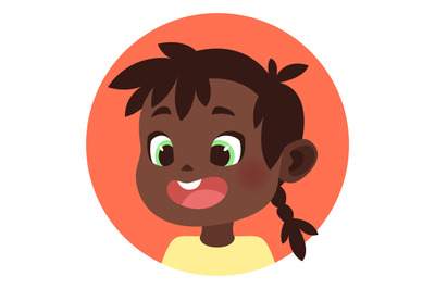 African girl laughing. Happy kid round portrait