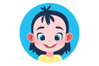 Smiling girl web avatar. Round portrait of child face