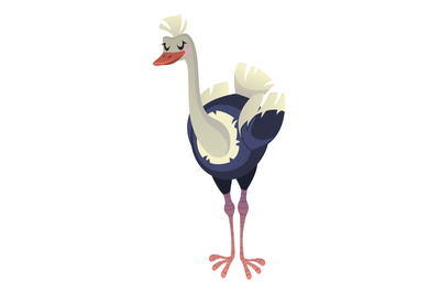 Cartoon ostrich. Big exotic bird. Farm animal