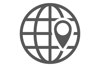 Globe icon with geo marker. World location pointer