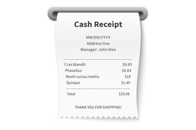 Paper receipt printed from cash register. Sale document