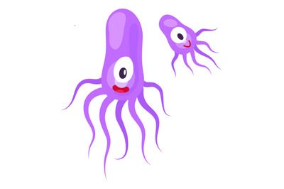 Purple germs. Cartoon pathogen characters. Funny creatures