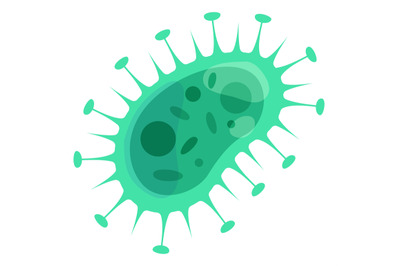 Cartoon virus cell. Green contagious infection microbe