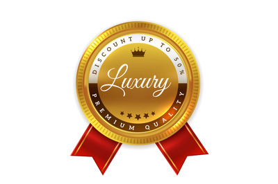 Luxury product sign. Golden medal. Quality award badge