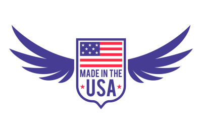 Winged shield label with american flag. Made in Usa emblem