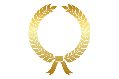 Laurel wreath with ribbon. Golden round badge template