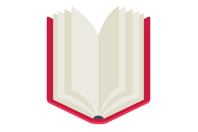 Open book logo. Red hardcover with paper pages