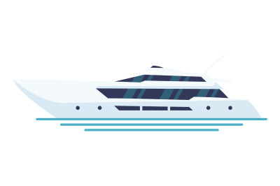 White modern yacht ship. Marine travel icon