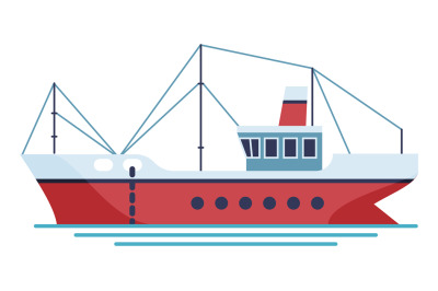 Trawler ship icon. Fishing boat with big net