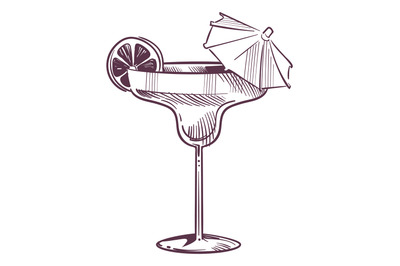 Margarita glass. Sweet summer drink with cocktail umbrella