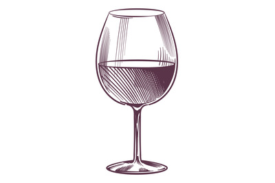 Wine glass sketch. Hand drawn alcohol drink