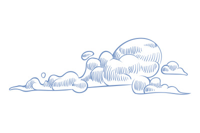 Flying cloud icon. Windy sky sketch drawing