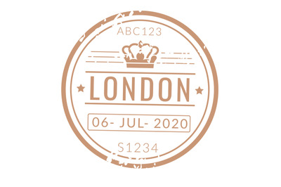 Round passport stamp with grunge texture. Travel label