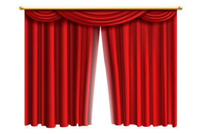 Opening theatre curtains. Red cinema stage drapes