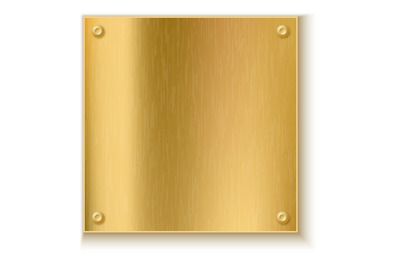 Realistic wall plate. Golden blank metal board