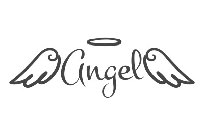 Hand drawn angel logo. Wing feathers sketch