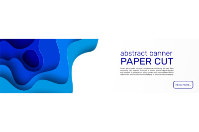 Paper cut banner. Blue abstract paper shapes&2C; curved layers with shado