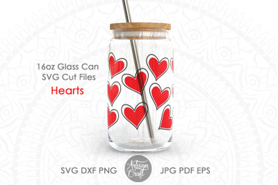 Heart Wrap SVG, 16oz can glass wraps SVG, valentines svg