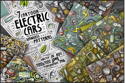 7 Electric Cars Seamless Patterns