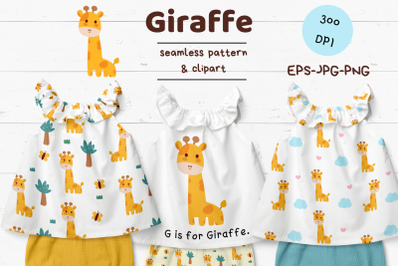 Seamless pattern vector with giraffe kawaii clipart