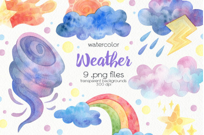 Watercolor Weather Clipart - PNG Files