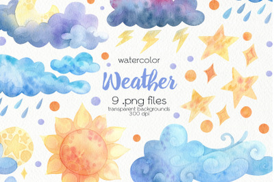 Watercolor Weather Clipart - PNG Files