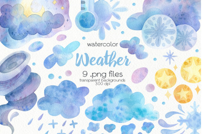 Watercolor Weather Clipart - PNG Files