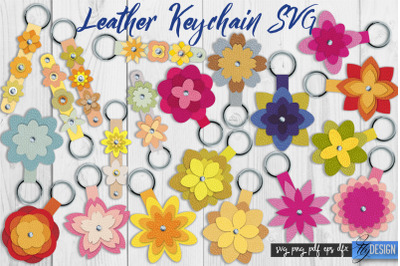 Leather Keychain Flower SVG Bundle | Key Fob SVG | Bag Tag Design