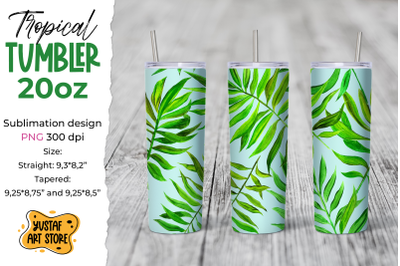 Tropical leaves Tumbler sublimation template. Summer tumbler