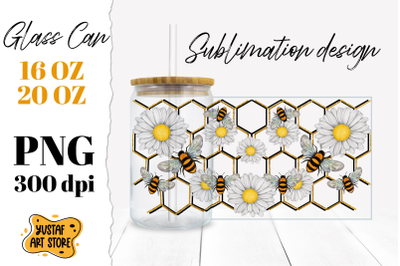 Chamomile &amp; Honey Bees Glass Can Sublimation design