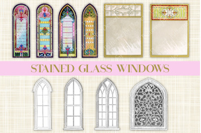 Vintage Stained Glass Windows Clip Art
