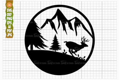 Deer Scene SVG PNG DXF, Wildlife Svg, Deer Svg Cut File, Hunting Svg,