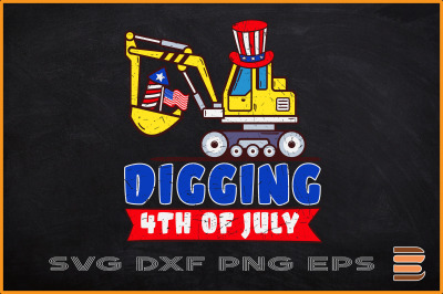 Digging 4th Of July Excavator Toddler