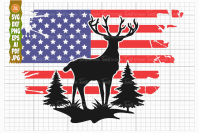 Deer Flag SVG, Distressed American Flag Svg, deer Hunting Svg, Cut Fil