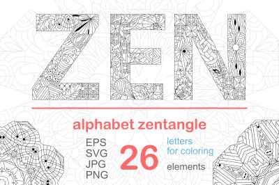 Zentangle alphabet for coloring