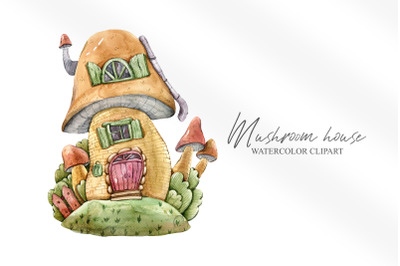 Watercolor cute mushroom house clipart/ illustration - 1 png