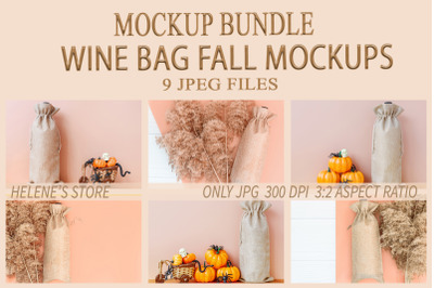Wine gift bag mockup. Halloween mockup. Fall boho style