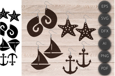 Summer Earrings svg, marine Laser Cut Files, ship, anchor