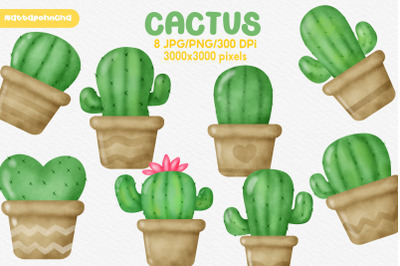 Watercolor cute cactus clipart