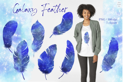 Watercolor galaxy feather, space clipart