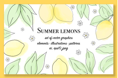 Summer lemons set of vector graphics, AI, EPS10, JPEG