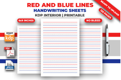 Red And Blue Lines Handwriting Sheets KDP Interior