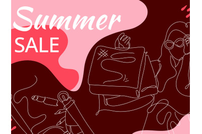 Summer Shopping Flat Illustration abstract background line art