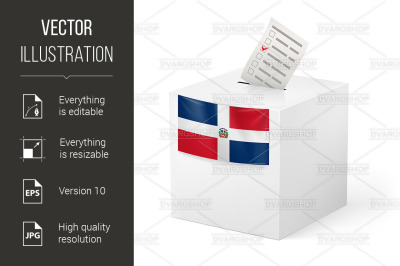 Ballot box with voting paper. Dominican Republic