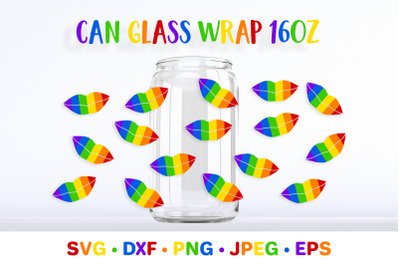 Rainbow lips can glass wrap template SVG. LGBT glass can