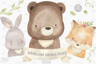 WOODLAND ANIMAL Watercolor clipart