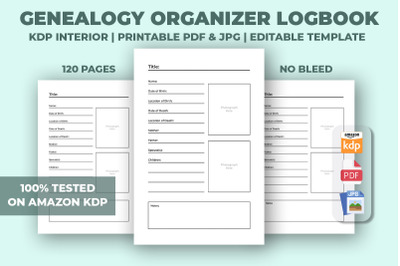 Genealogy Organizer Logbook KDP Interior