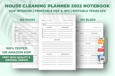 House Cleaning Planner 2022 Notebook KDP Interior