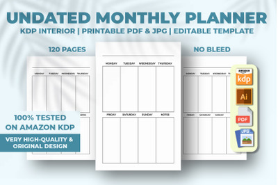 Undated Monthly Planner KDP Interior